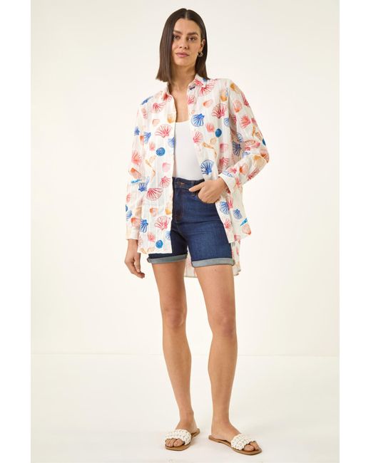 Roman Blue Shell Print Textured Shirt