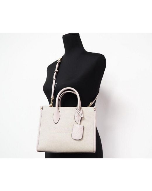 Michael Kors Natural Mirella Small Powder Blush Canvas Shopper Crossbody Handbag Purse