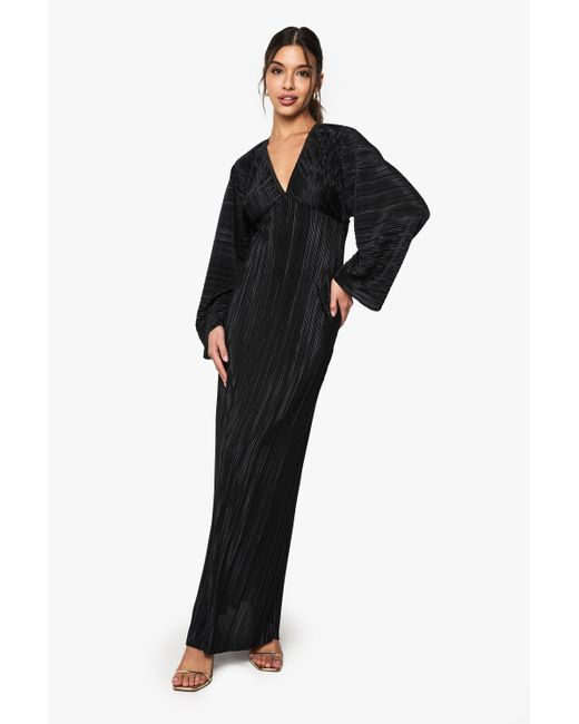 Boohoo Black Plisse Batwing Maxi Dress