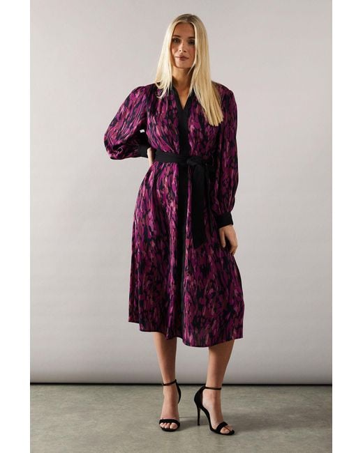 Wallis Pink Petite Contrast Placket Abstract Print Shirt Dress
