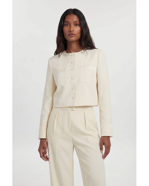 Karen Millen Natural Satin Tux Tailored Collarless Cropped Blazer