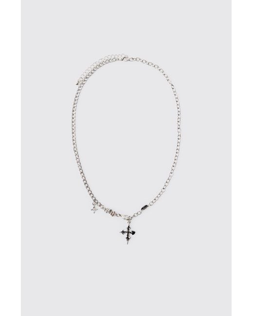 BoohooMAN Blue Layered Gothic Cross Necklace Iron for men