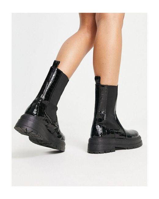 TOPSHOP Black Wide Fit Kiki Pull On Chelsea Boot