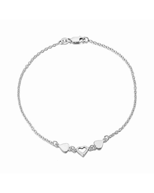 The Jewellery Stockroom Metallic Sterling Triple Heart Link Anklet With Extender Chain