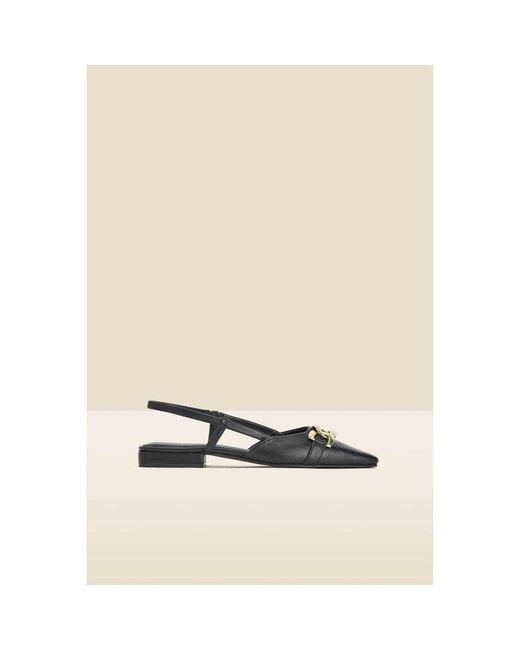 Sosandar White Leather Pointed Toe Flat Slingback Shoe With Trim