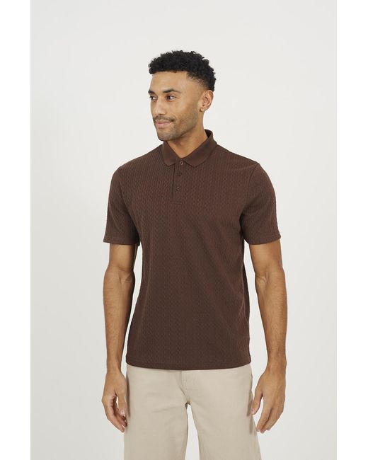 Brave Soul Brown Jacquard Polo Shirt for men