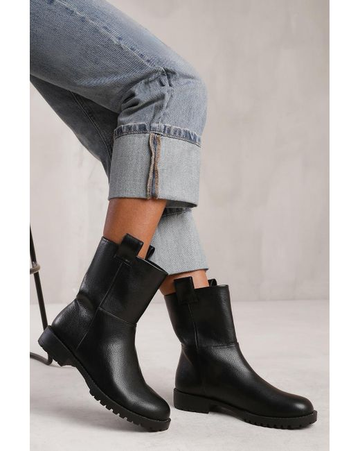 Where's That From Gray Mid Calf Faux Leather Boots