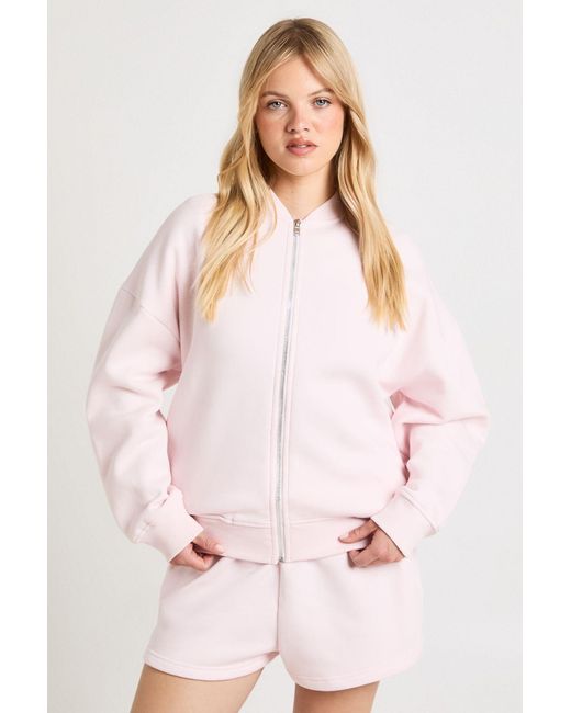 Boohoo Pink Petite Bomber Jacket Short Tracksuit