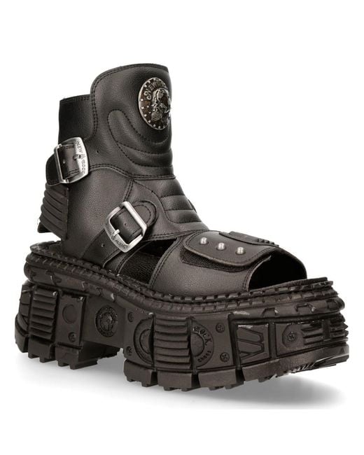 New Rock Black Vegan Leather Boot Sandals-Bios106-V3