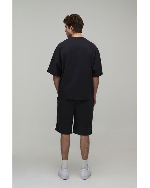 BoohooMAN Blue Oversized Panelled Embroidered T-Shirt And Short Set for men
