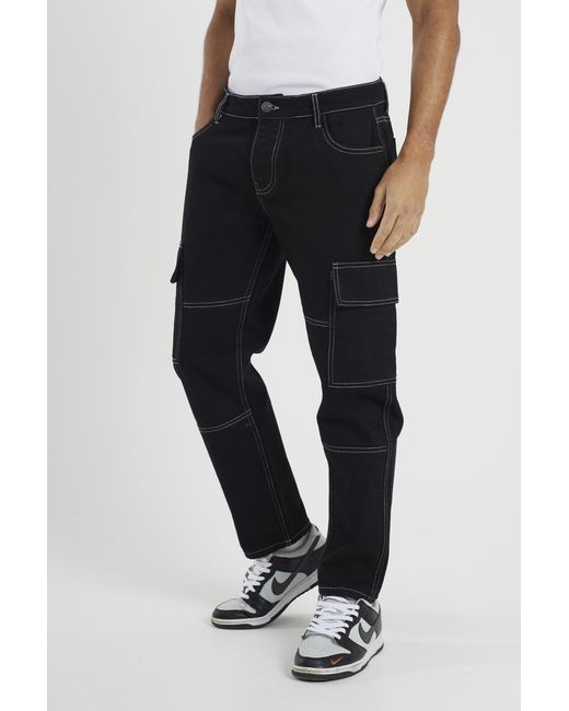 Brave Soul Black Cargo Jeans Loose Fit Combat for men