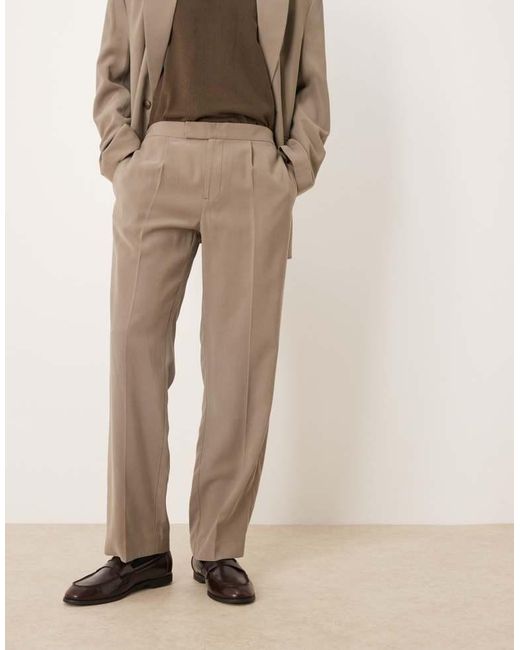 ASOS Natural Elasticated Straight Leg Suit Trousers for men