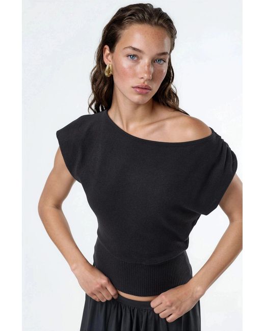 Busem Bootneck Geribbelde Blouse in het Black