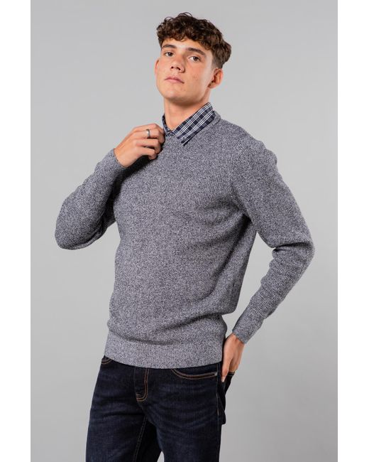 Kensington Eastside Gray Mock Checked Shirt Crew Neck Jumper for men