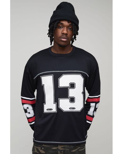 BoohooMAN Black Tall Oversized Boxy Applique 13 Sports Top for men