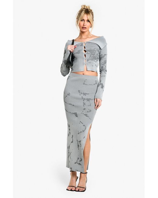 Boohoo Blue Abstract Floral Knitted Skirt Co-Ord