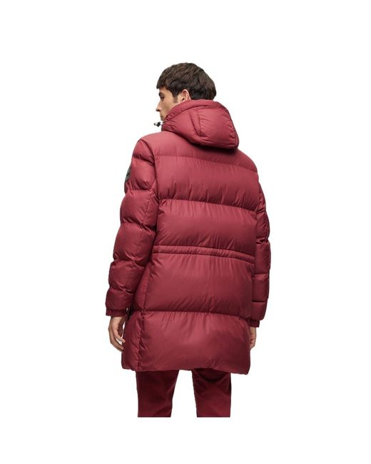Boss Red Solid Patterned Hooded Puffer Coat for men