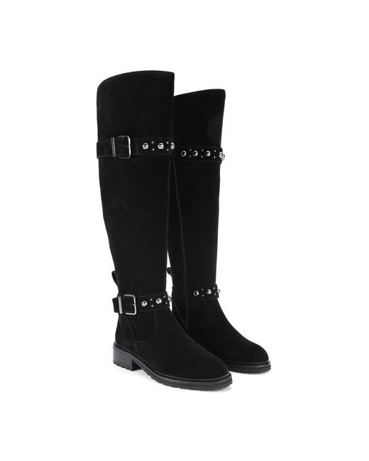 Kurt Geiger Black Suede Dome Stud Riding Boots