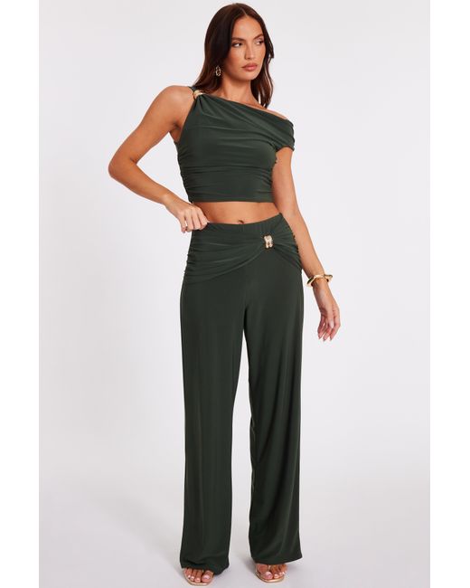 Quiz Green Buckle Wide Leg Trousers
