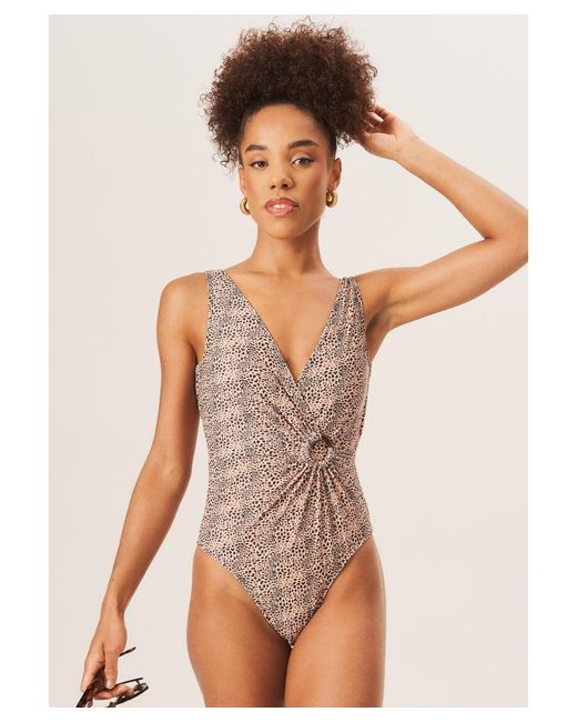 Gini London Brown D Ring Detail Wrap Front Swimsuit