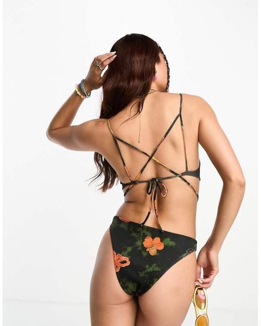 Collusion Black Blurred Floral Cut Out Swimsuit Multi