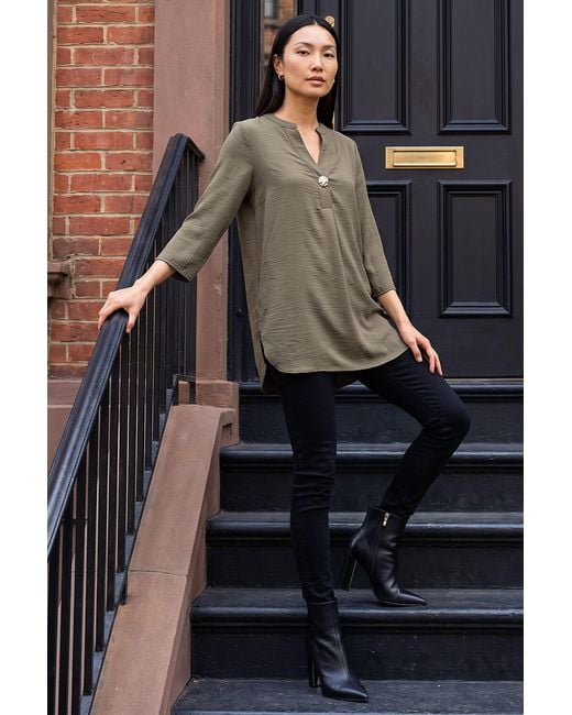 Roman Gray Button Detail Top