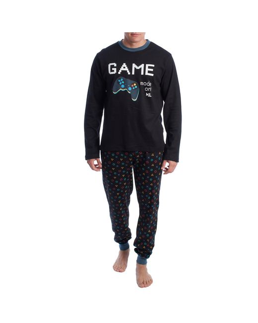 Kisses&Love Black Long-Sleeved Cotton Pajamas Klp4 for men