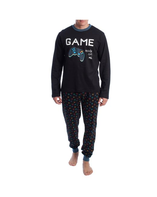 Kisses&Love Black Long-Sleeved Cotton Pajamas Klp4 for men