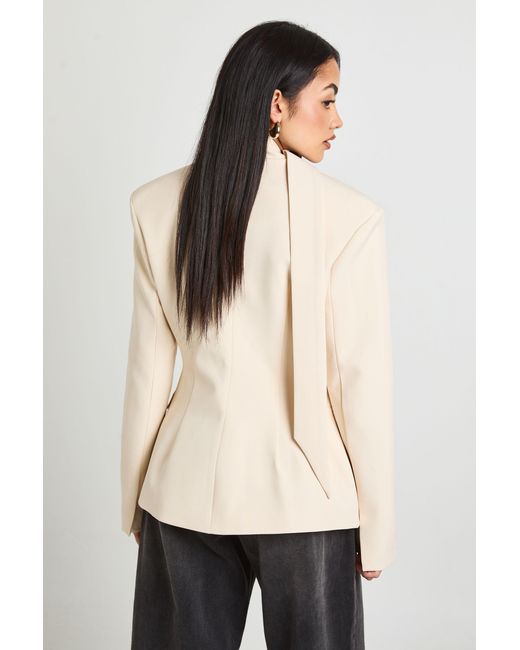 Boohoo Natural Scarf Detail Cinched Blazer