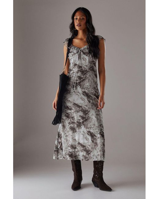 Warehouse Gray Chiffon Ruffle Double Layer Midi Dress