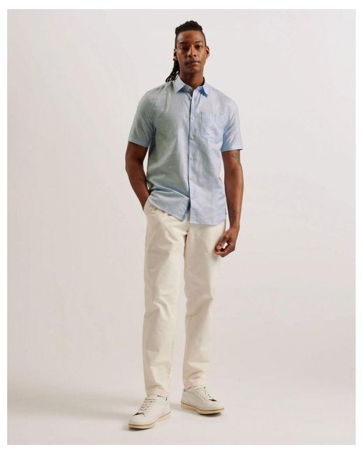 Ted Baker Blue Palomas Short Sleeve Linen Shirt for men