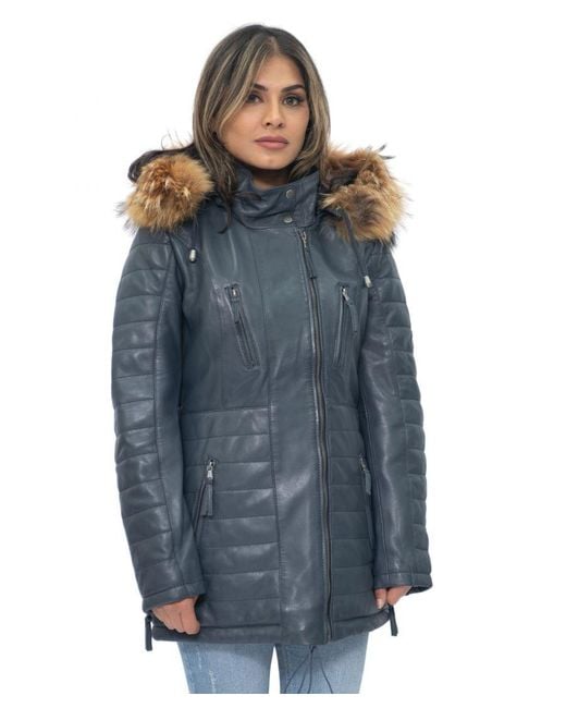 Infinity Leather Blue Quilted Parka Jacket-Curitiba
