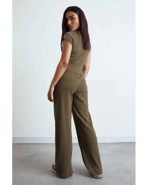 Boohoo Natural Rib Wide Leg Trouser