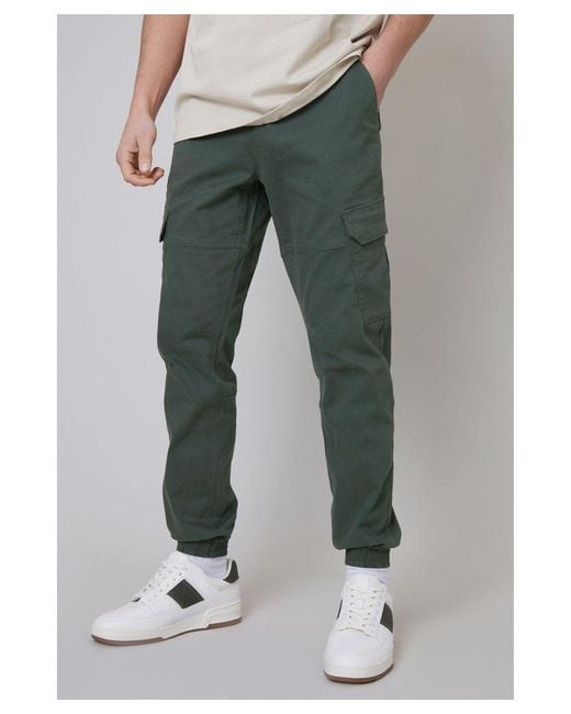Threadbare Gray Dark 'Belfast' Cotton Jogger Style Cargo Trousers With Stretch for men
