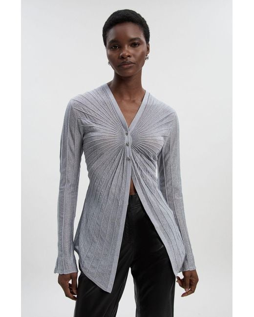 Karen Millen Gray Sparkle Metallic Knitted Fitted Cardigan