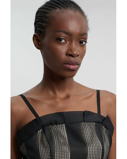 Karen Millen Black Textured Organza Mix Asymmetric Top