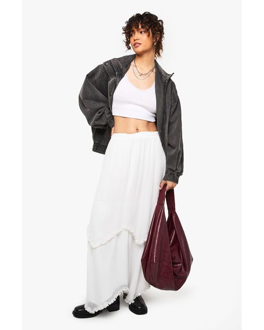 Boohoo White Chiffon Tiered Ruffle Trim Maxi Skirt