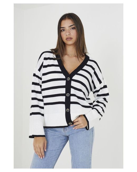 Brave Soul Blue 'Wave' V-Neck Striped Cardigan