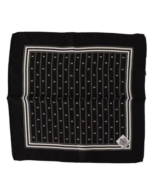 Dolce & Gabbana Black Patterned Silk Square Handkerchief Scarf for men