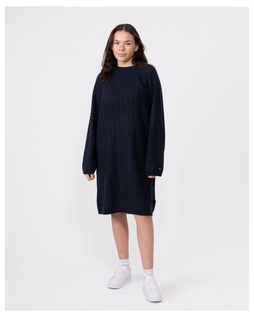 Tommy Hilfiger Blue Cable Knit Sheer Jumper Dress