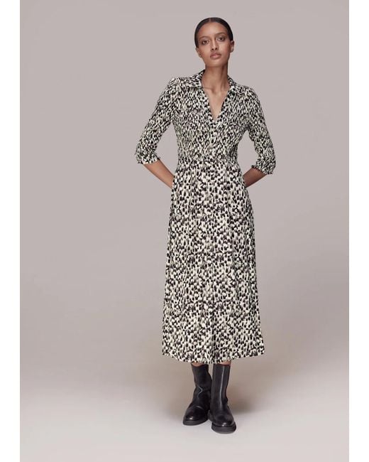 Whistles Gray Speeding Squares Shirred Dress