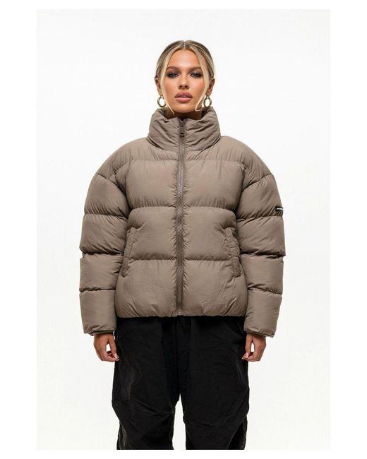 Good For Nothing Brown Oversized Funnel Neck Puffer Jacket