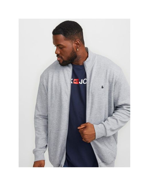 Jack & Jones Gray And Paulos Solid Patterned Zip Neck Ribbed Cuff Sweat Jacket for men