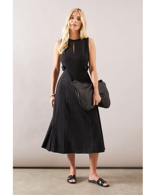 Wallis Black Petite Linen Mix Sleeveless Midi Dress