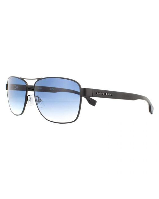Boss Blue Rectangle Matte Gradient Sunglasses Metal for men