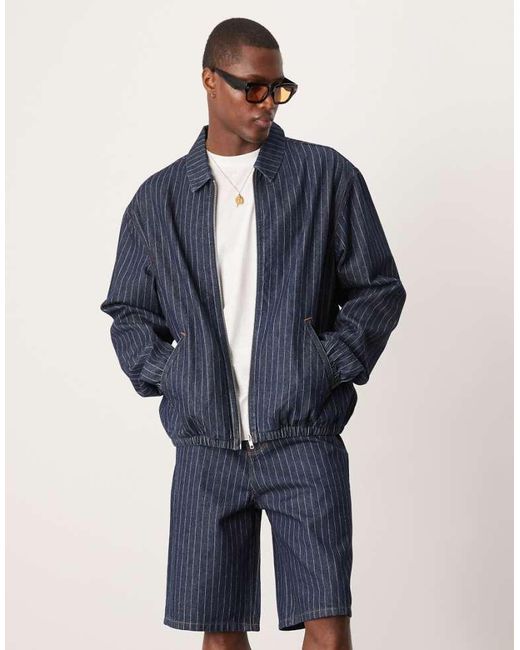 ASOS Blue Co-Ord Oversized With Pinstripe Denim Jacket for men