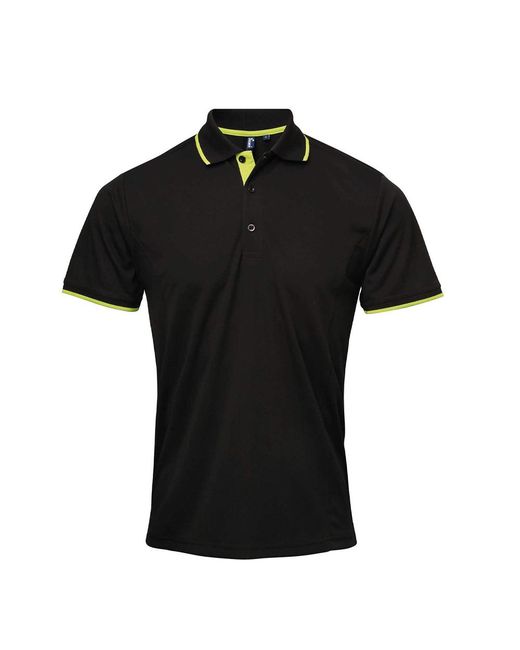 PREMIER Black Coolchecker Contrast Pique Polo Shirt /Lime) for men