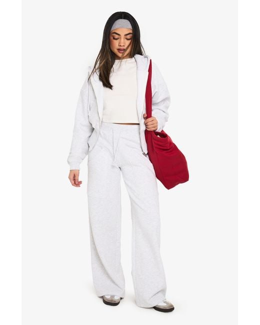 Boohoo White Deep Hem Hoodie And Straight Leg Jogger Tracksuit