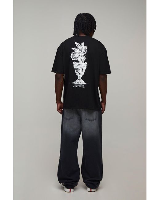 BoohooMAN Black Tall Oversized Palm Spine Print T-Shirt Cotton for men