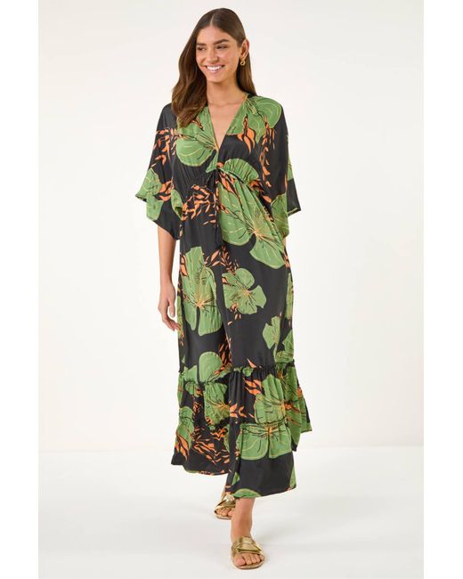 Roman Green Boho Leaf Maxi Dress